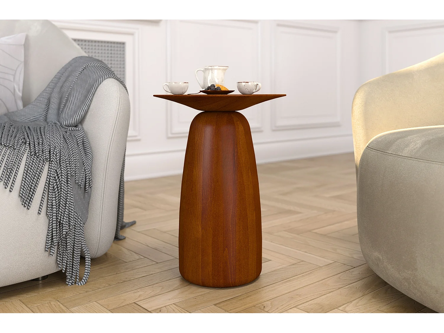 Stolik drewniany różne kolory Kayani Baobab 44, śr. 32,5 cm, orzech