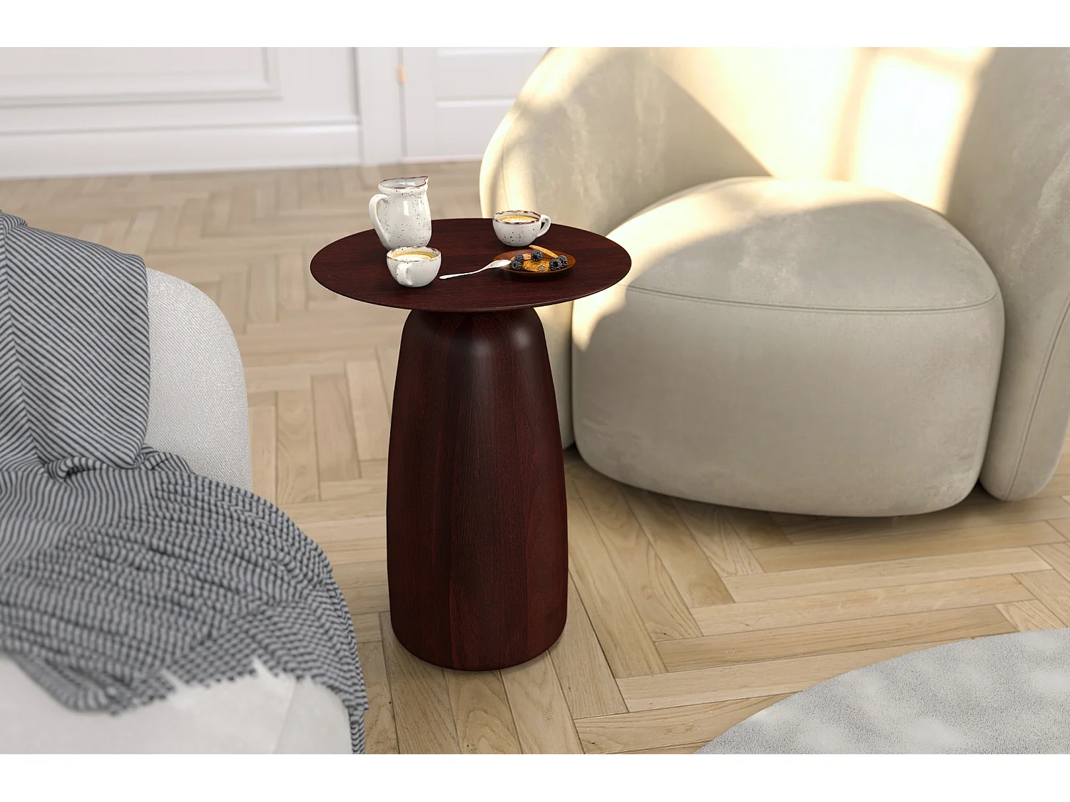 Stolik drewniany różne kolory Kayani Baobab 44, śr. 32,5 cm, palisander