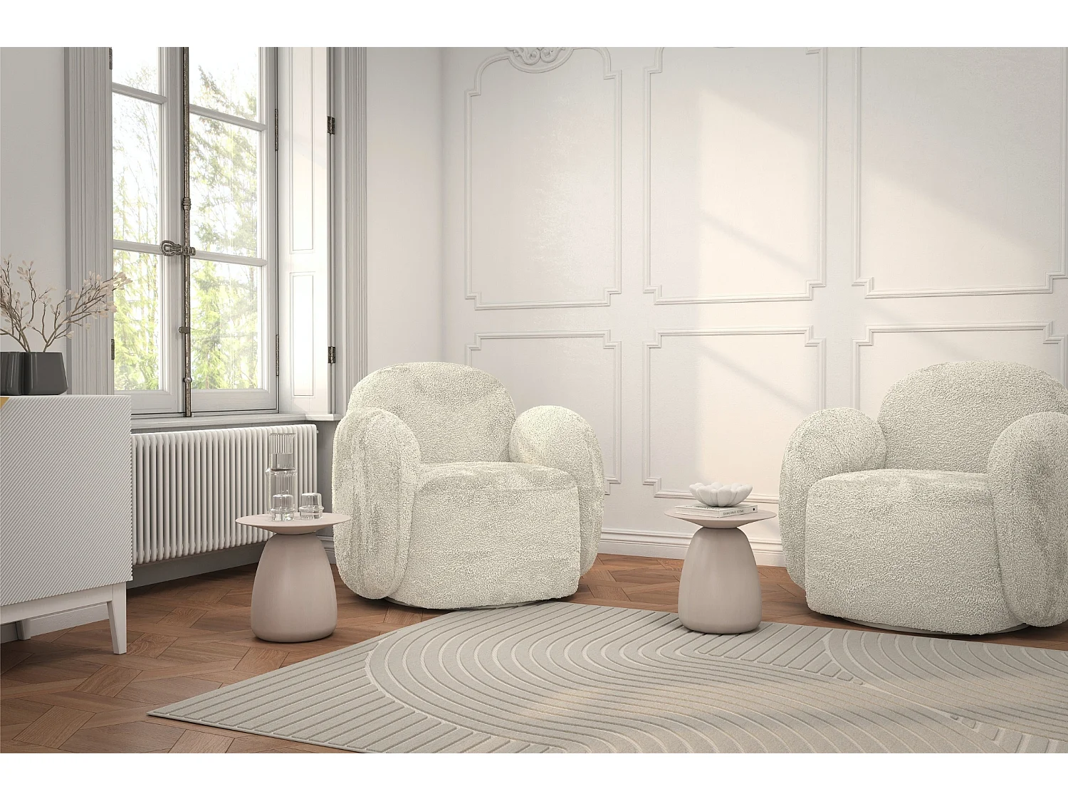 Stolik drewniany różne kolory Kayani Baobab 34, śr. 32,5 cm, biały