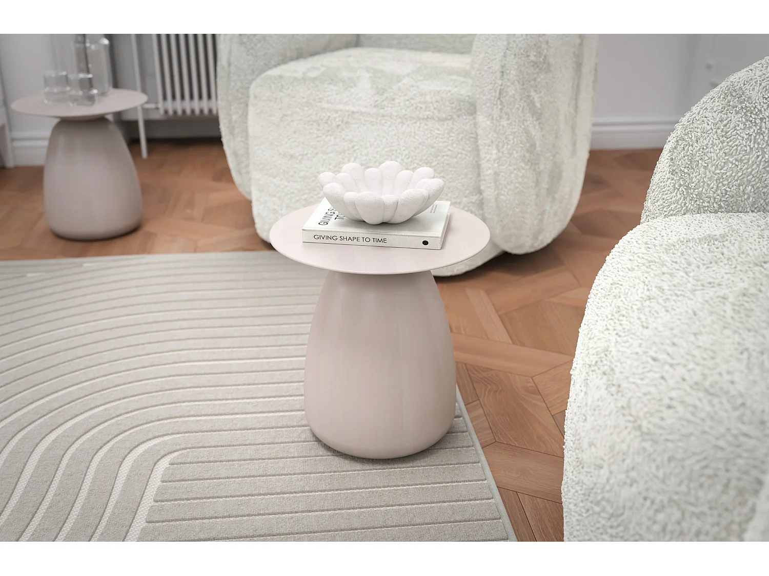 Stolik drewniany różne kolory Kayani Baobab 34, śr. 32,5 cm, biały