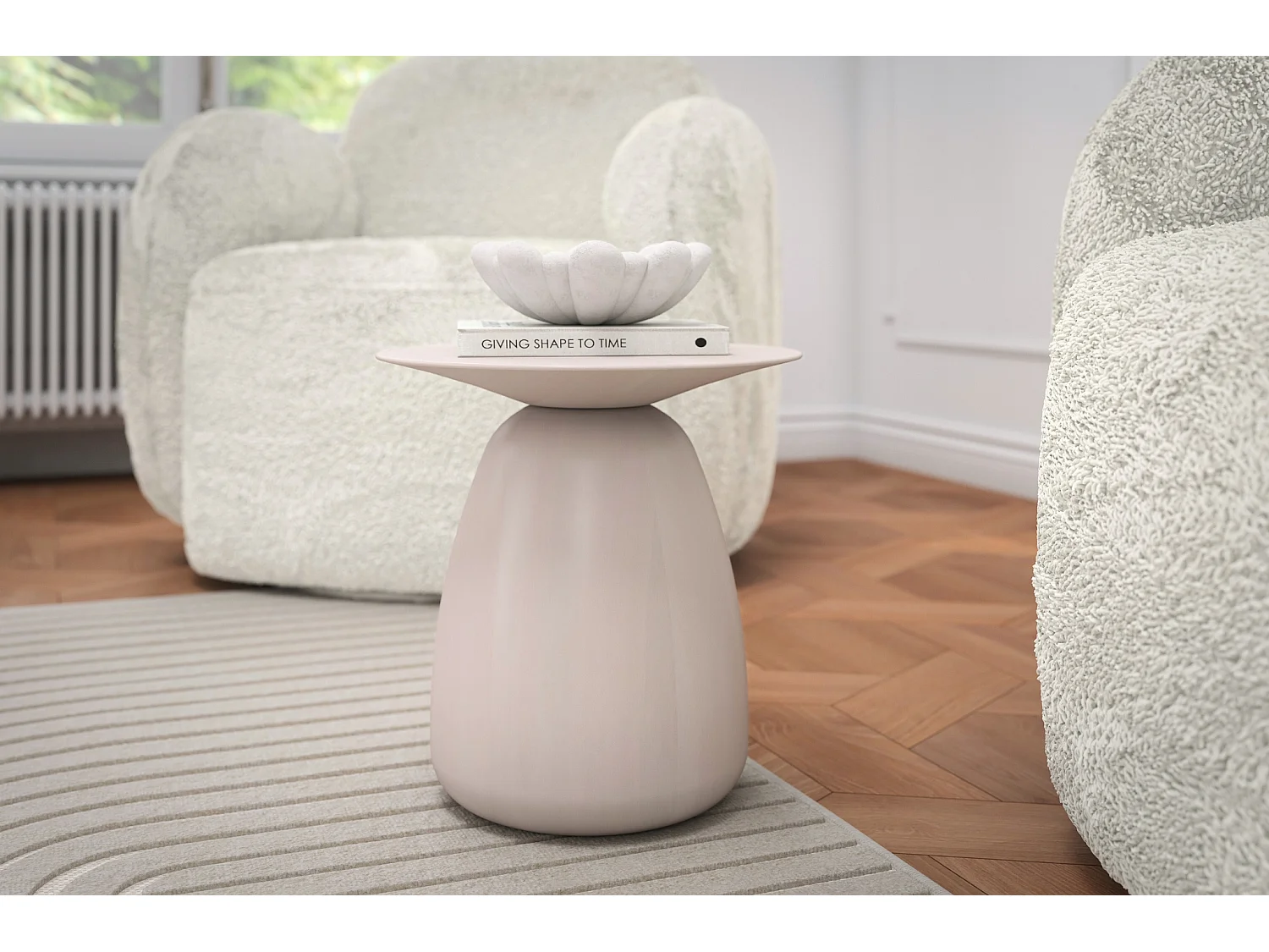 Stolik drewniany różne kolory Kayani Baobab 34, śr. 32,5 cm, biały