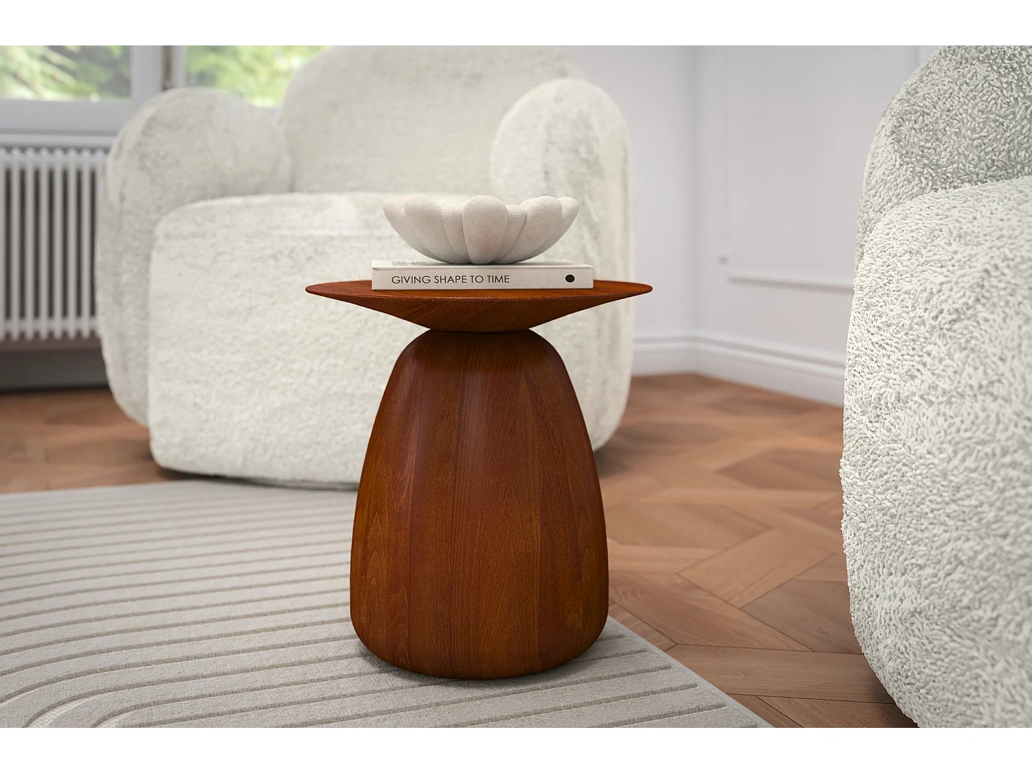 Stolik drewniany różne kolory Kayani Baobab 34, śr. 32,5 cm, orzech