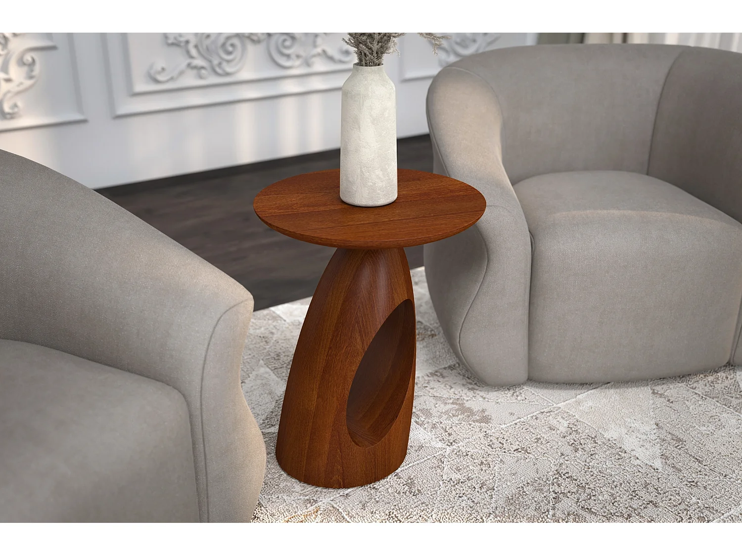 Beistelltisch Island, ovaler tischplatte, buche - lackiert, nussbaumfarbe