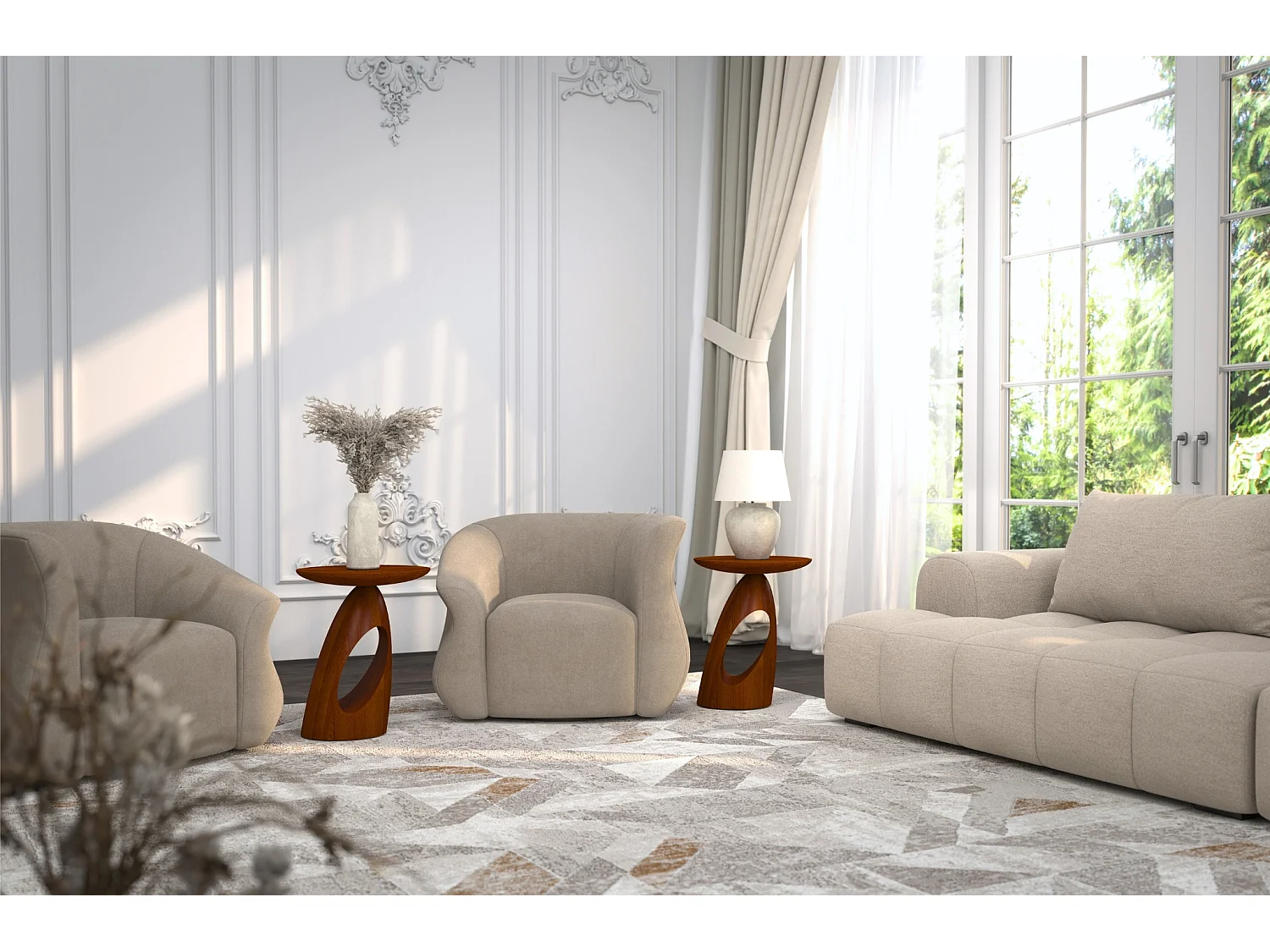 Beistelltisch Island, ovaler tischplatte, buche - lackiert, nussbaumfarbe