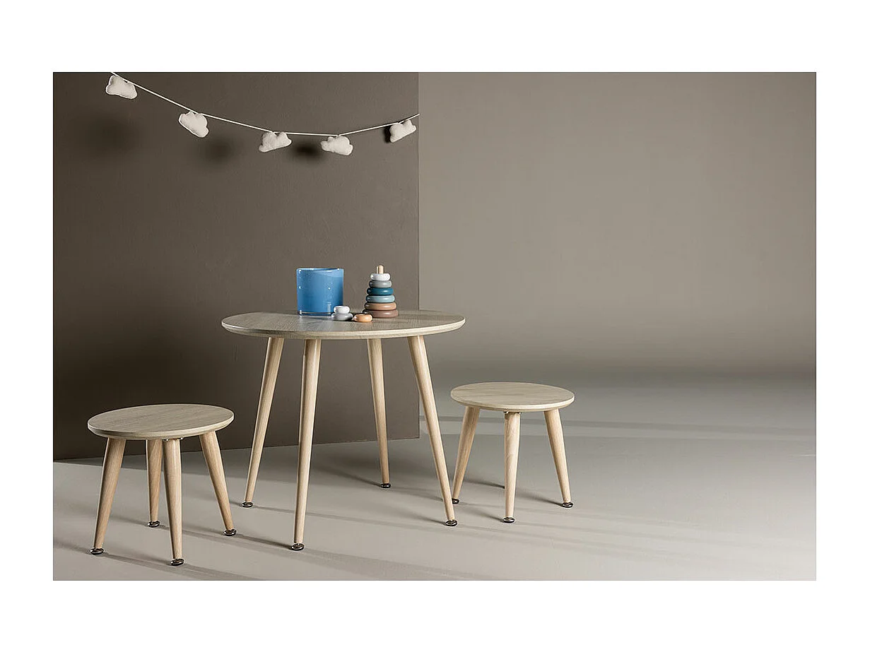 Table & 2 Tabourets Enfant "Kids" 60cm Naturel