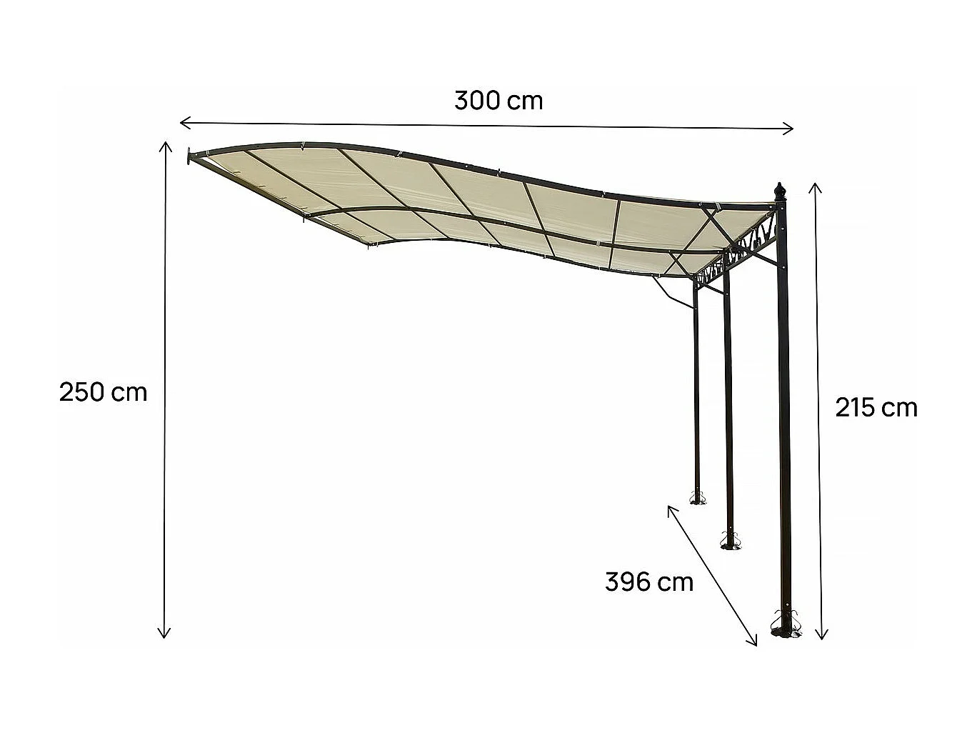 Pergola tonnelle adossée en métal - 3 x 4 m - Beige