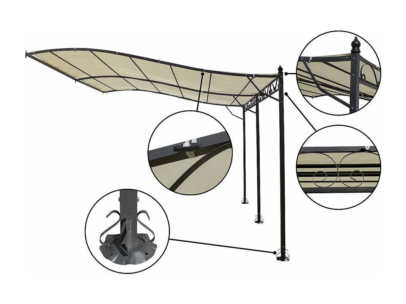 Pergola tonnelle adossée en métal - 3 x 4 m - Beige