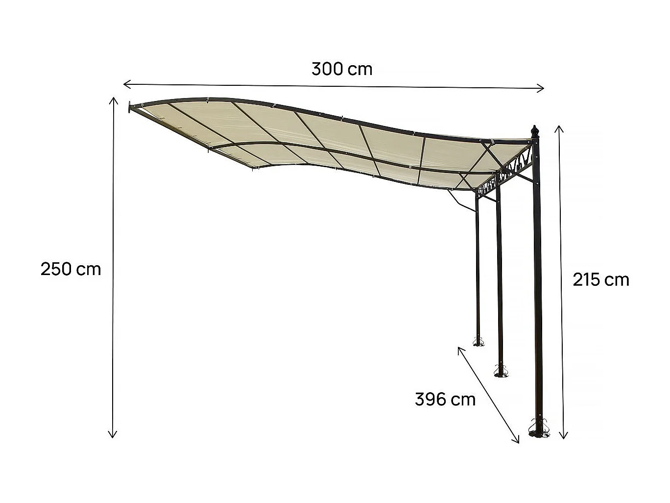 Pergola tonnelle adossée en métal - 3 x 4 m - Beige