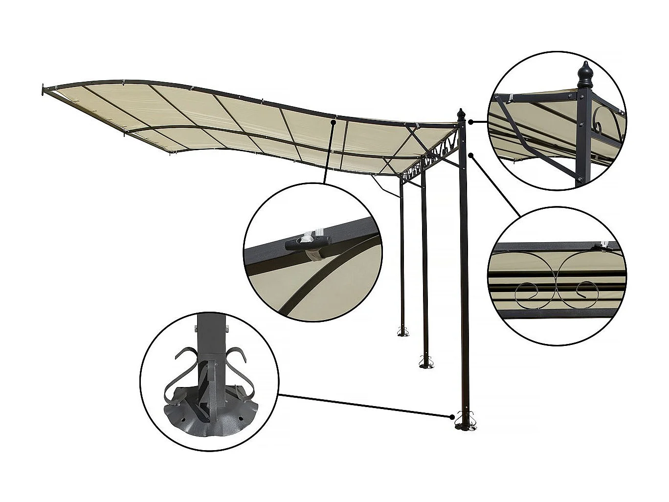 Pergola tonnelle adossée en métal - 3 x 4 m - Beige