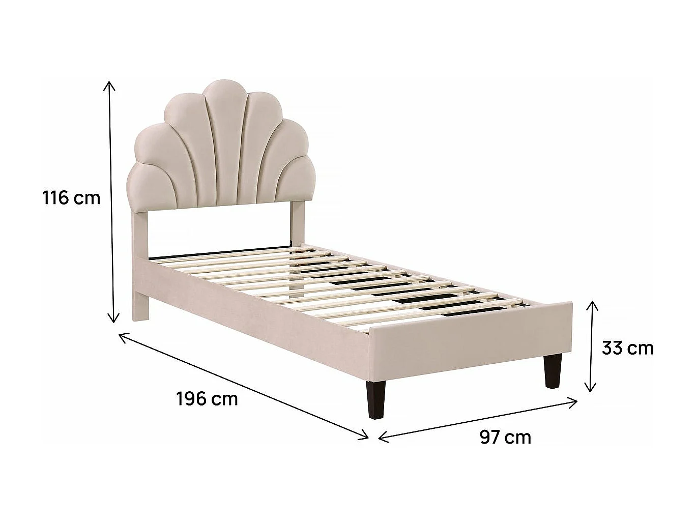 Samt-Bett in Muschelform "Manon" - 90 x 190 cm - Beige - Für Kinder