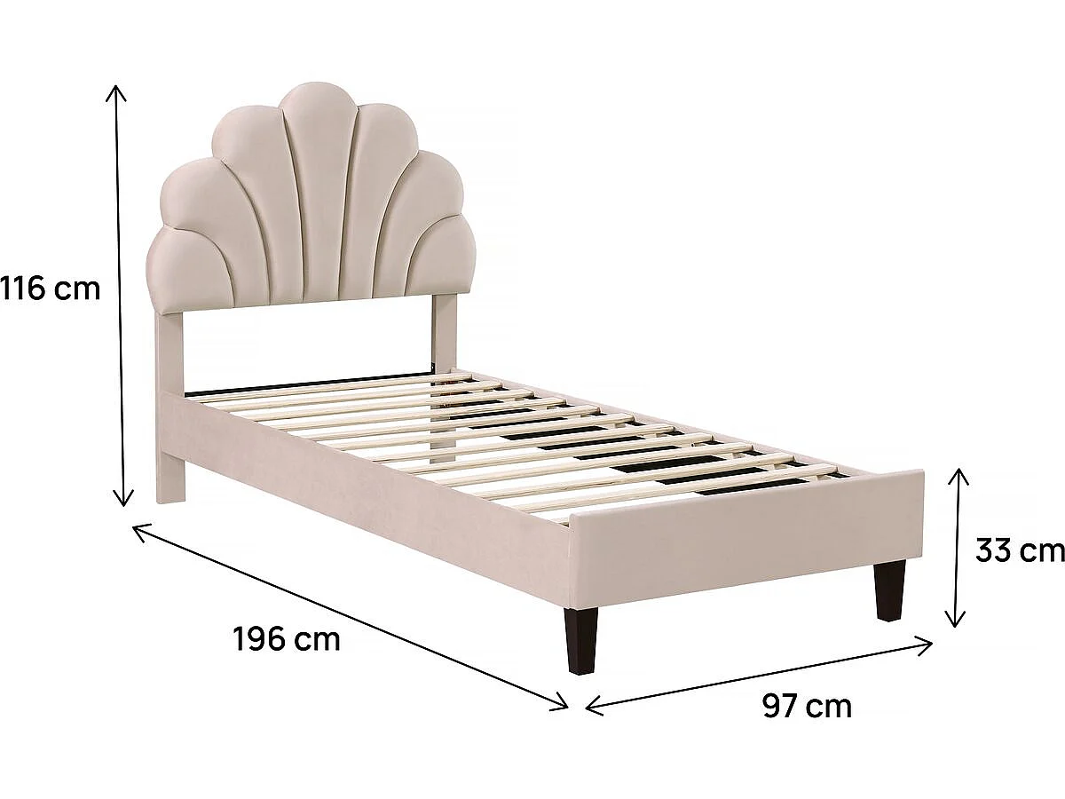 Cama em forma de concha de veludo "Manon" - 90 x 190 cm - Bege - Para Criança