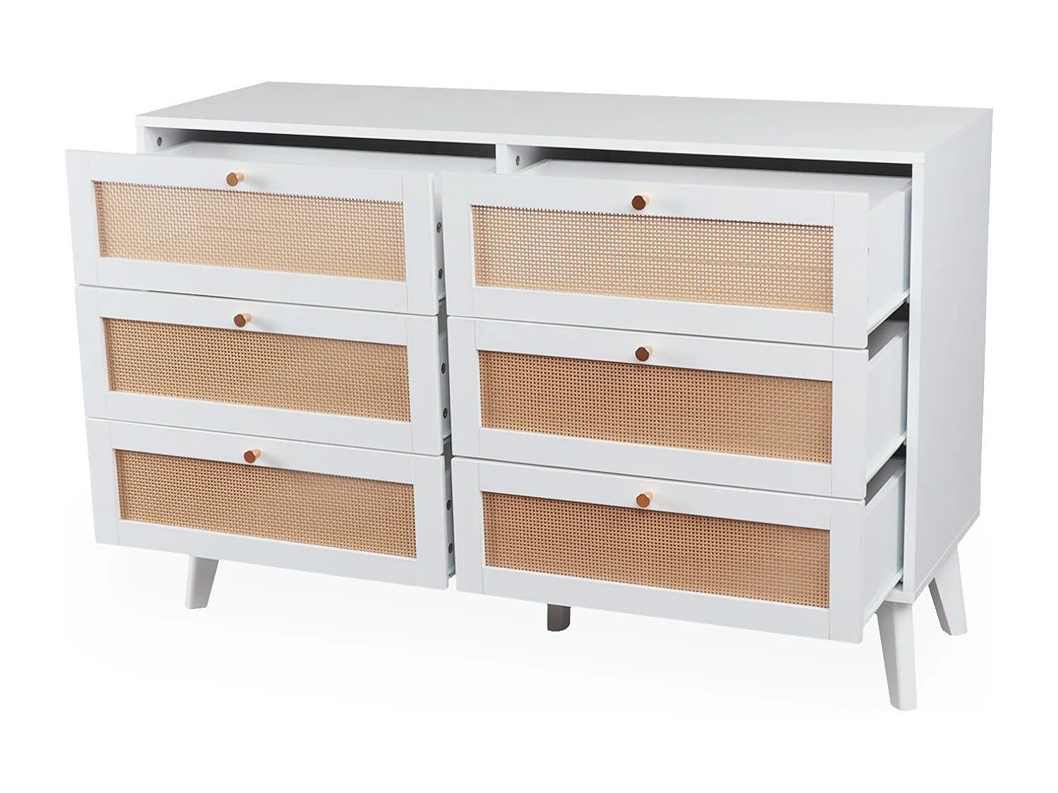 Commode 6 tiroirs avec cannage Dalgora L120cm Blanc