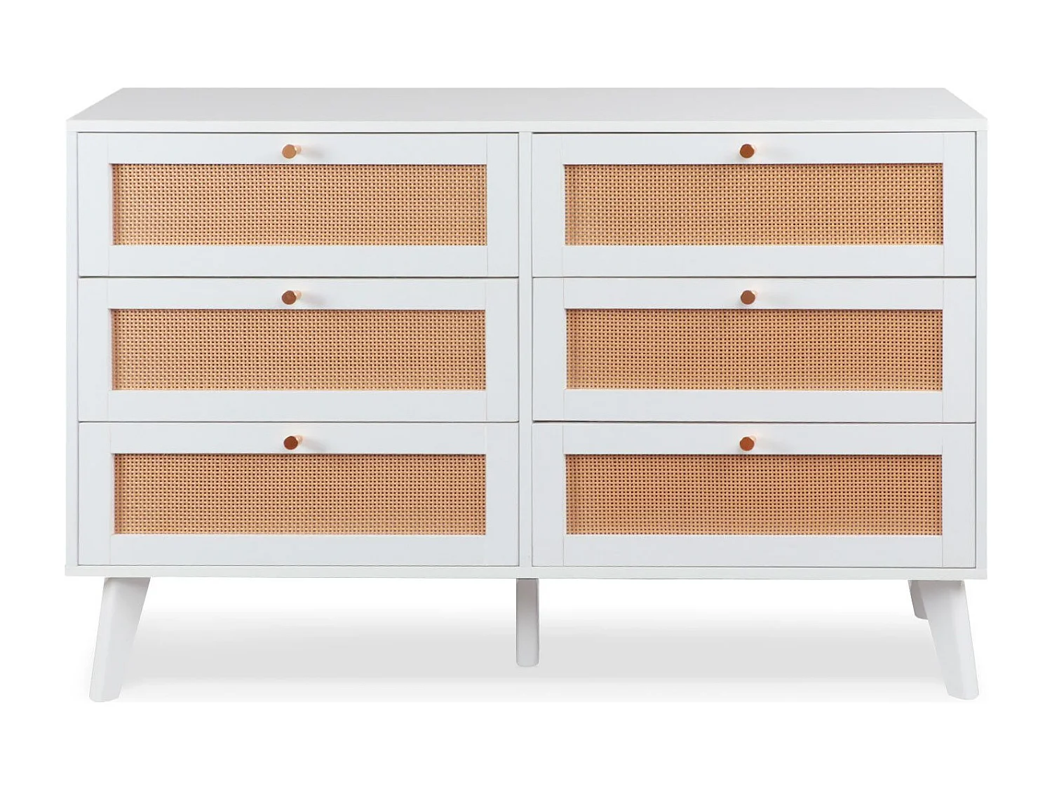 Commode 6 tiroirs avec cannage Dalgora L120cm Blanc