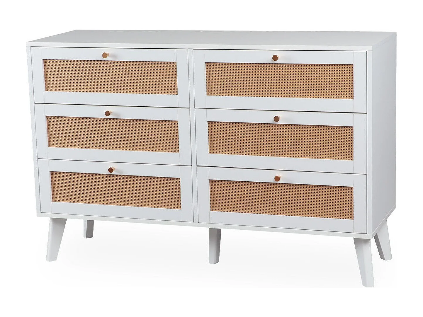 Commode 6 tiroirs avec cannage Dalgora L120cm Blanc