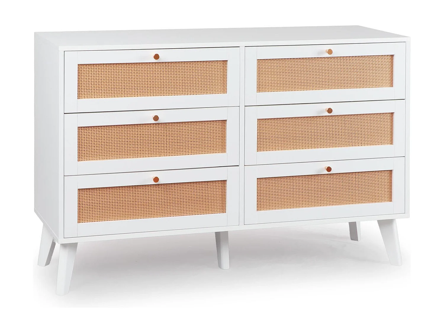 Commode 6 tiroirs avec cannage Dalgora L120cm Blanc