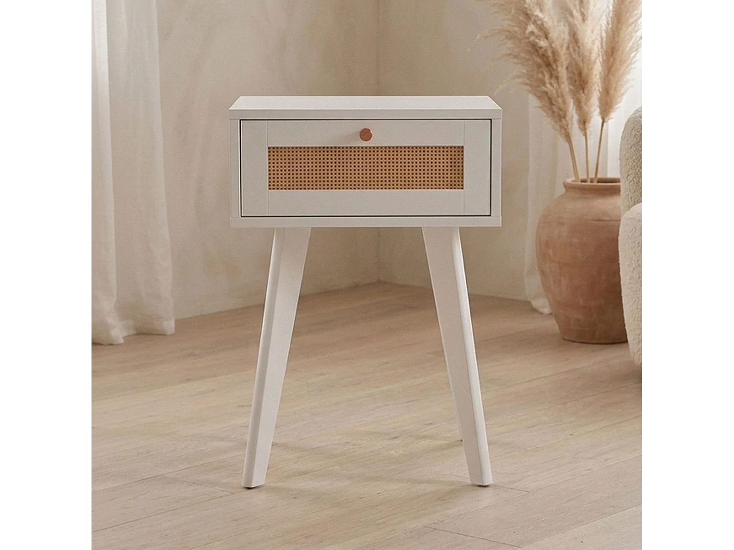 Table de chevet 1 tiroir avec cannage Dalgora L40cm Blanc