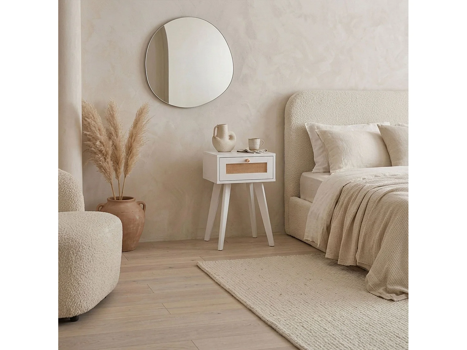 Table de chevet 1 tiroir avec cannage Dalgora L40cm Blanc