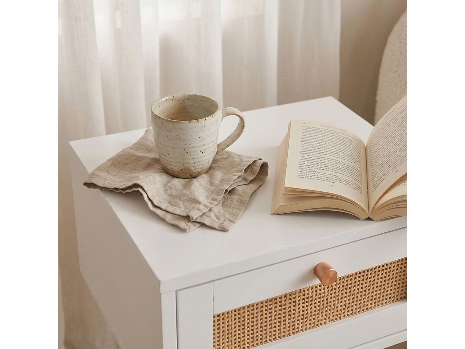 Table de chevet 1 tiroir avec cannage Dalgora L40cm Blanc