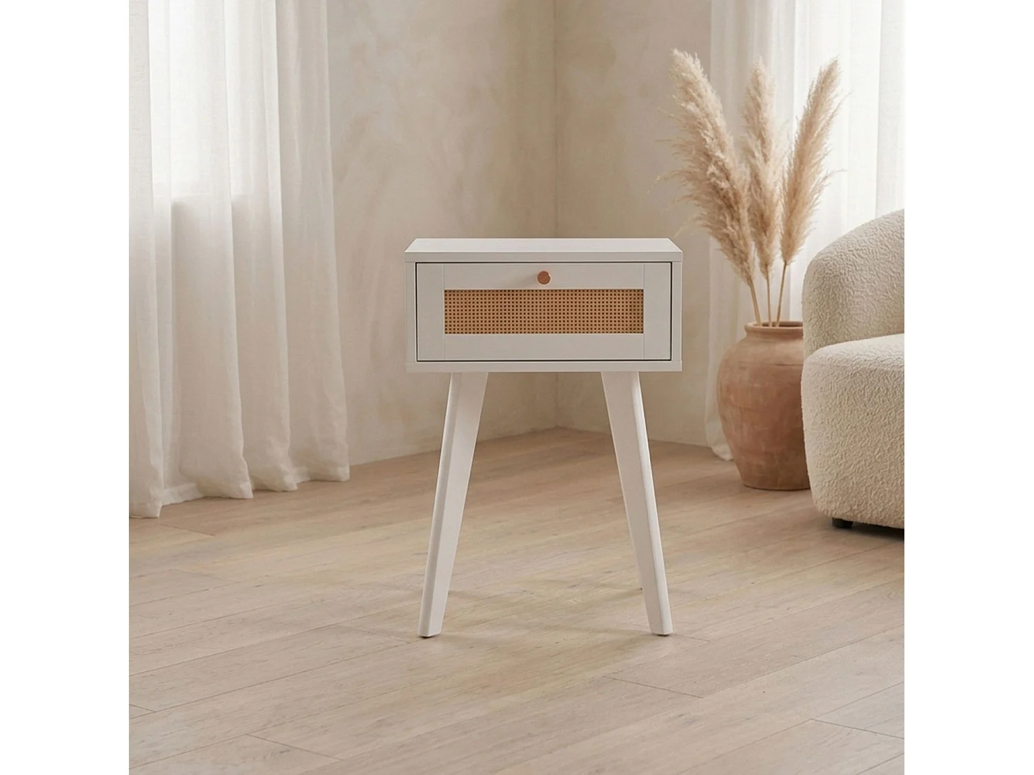 Table de chevet 1 tiroir avec cannage Dalgora L40cm Blanc