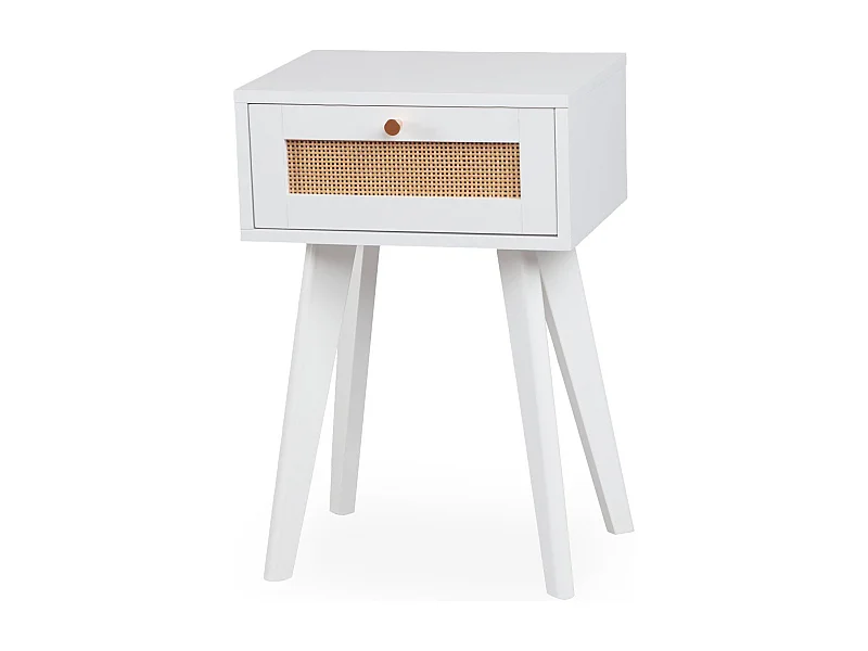 Table de chevet 1 tiroir avec cannage Dalgora L40cm Blanc
