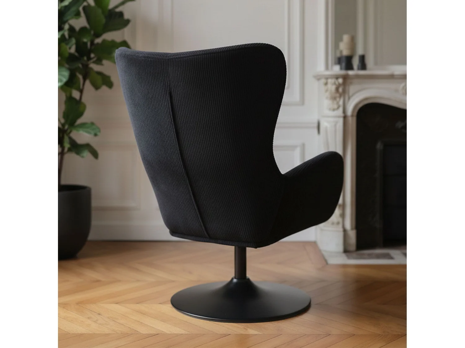 Fauteuil pivotant style bergère Arthuro Velours côtelé Noir