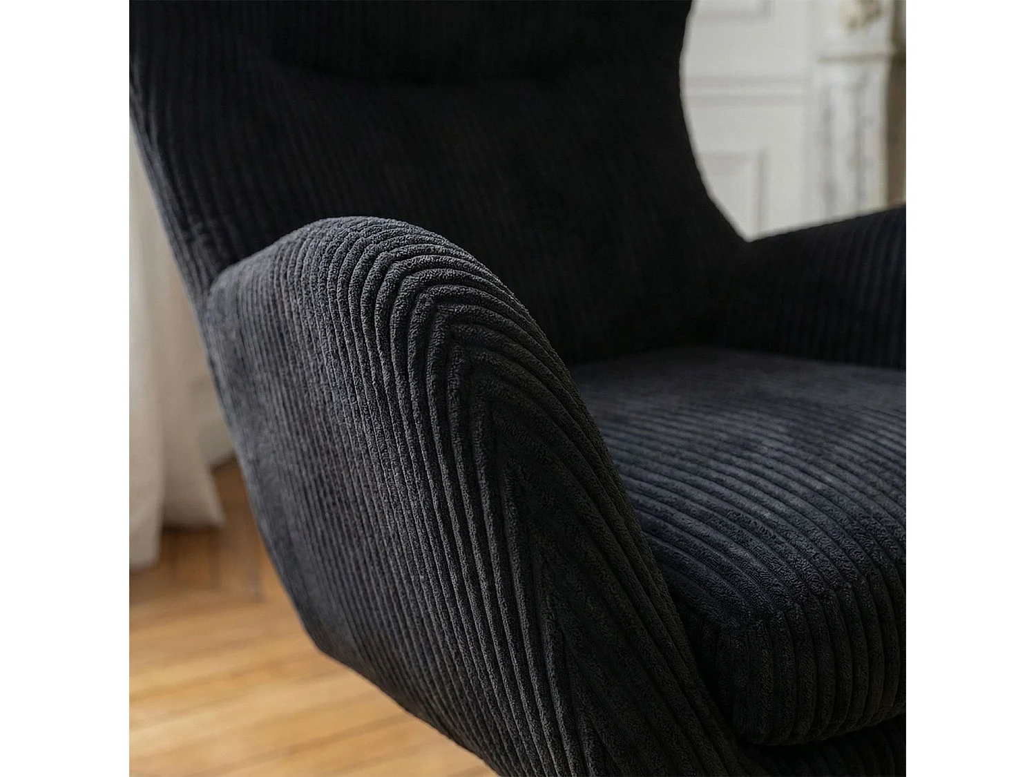 Fauteuil pivotant style bergère Arthuro Velours côtelé Noir