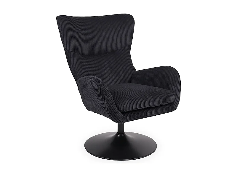 Fauteuil pivotant style bergère Arthuro Velours côtelé Noir