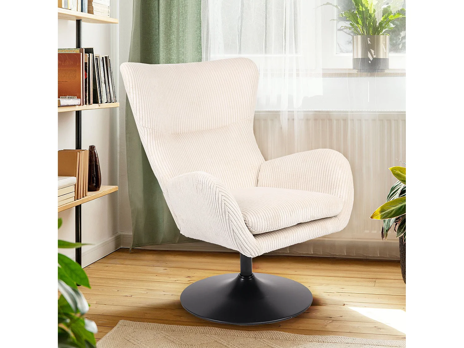 Fauteuil pivotant style bergère Arthuro Velours côtelé Beige