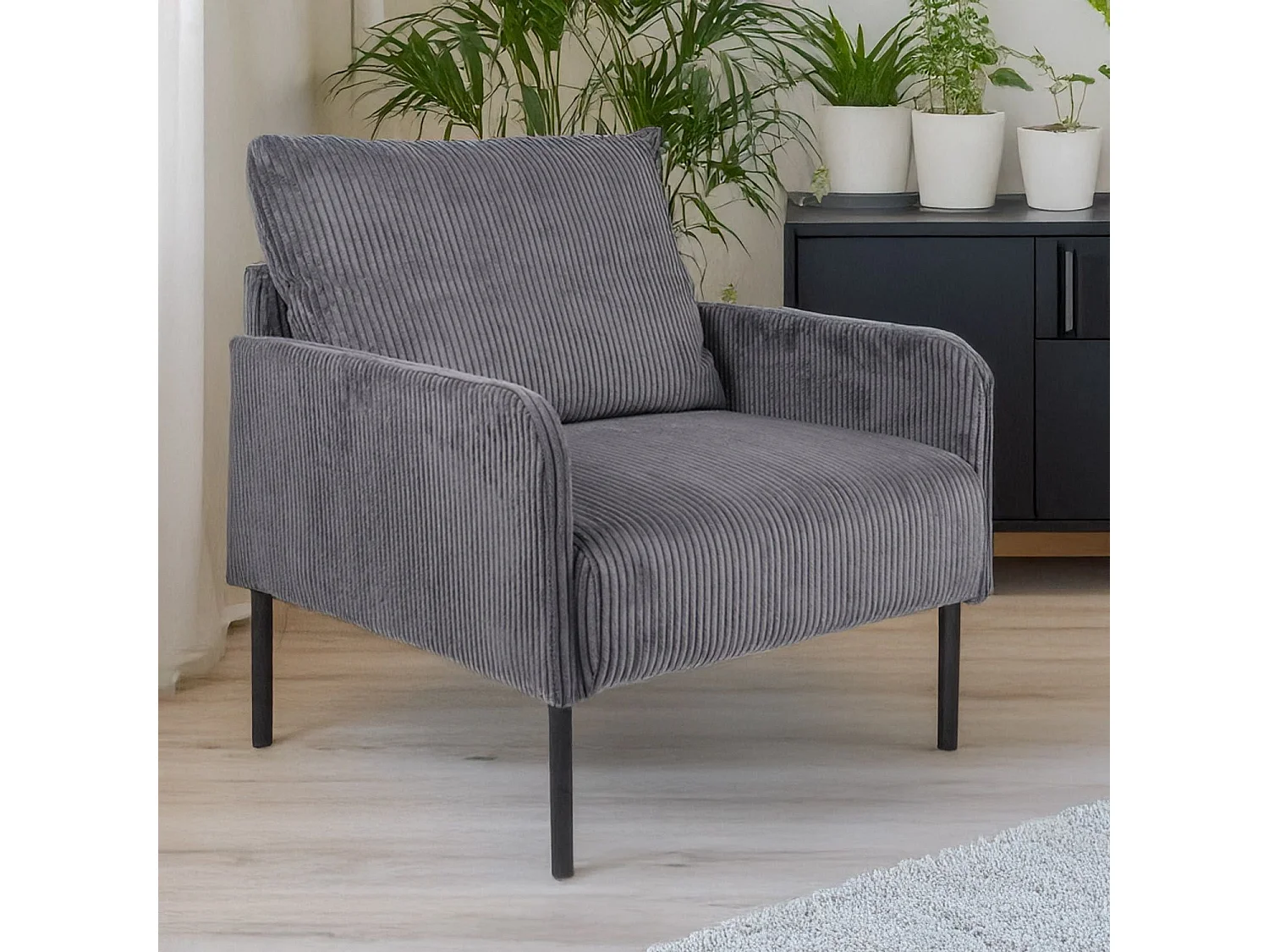 Fauteuil moderne et élégant Manuelo Velours côtelé Gris foncé