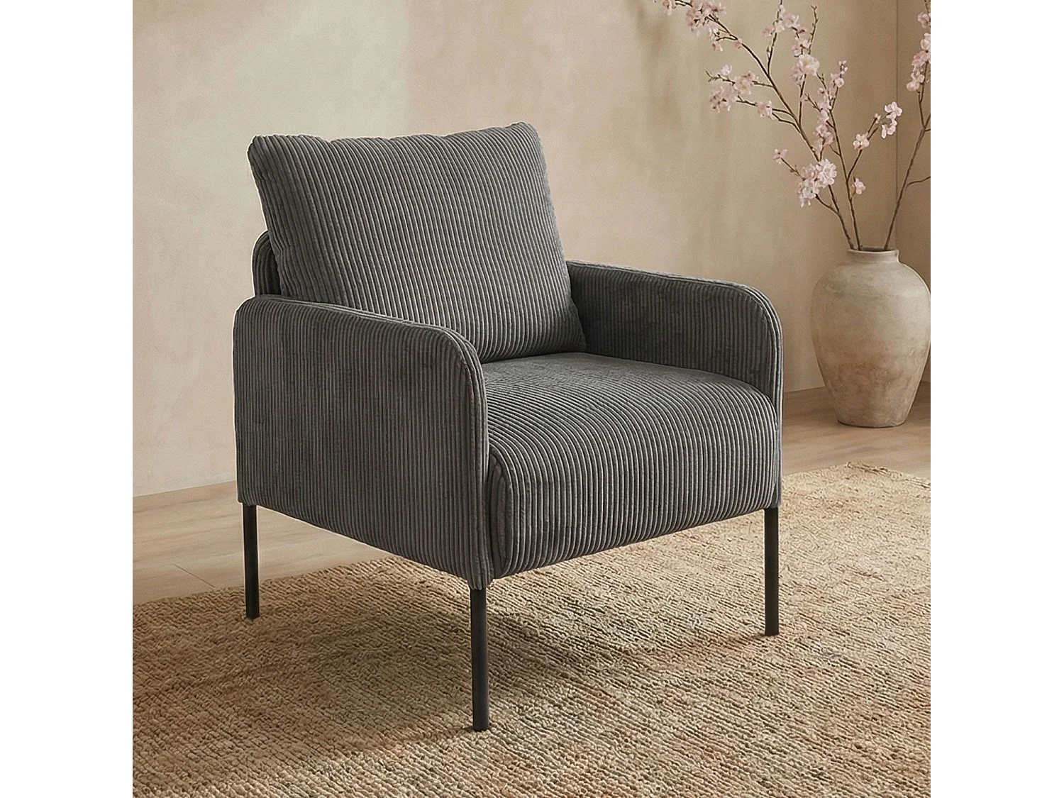 Fauteuil moderne et élégant Manuelo Velours côtelé Gris foncé
