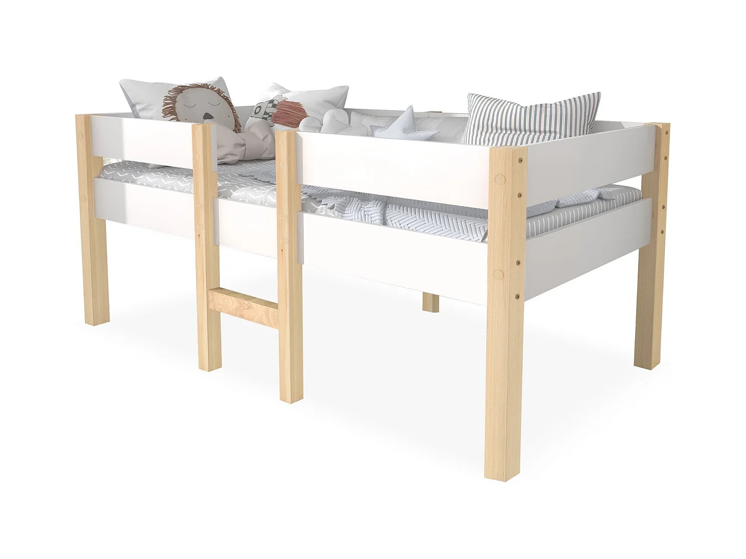 Lit mi-hauteur 90 x 200 cm avec escalier - Charge max. 120kg - Bois de pin massif - Blanc