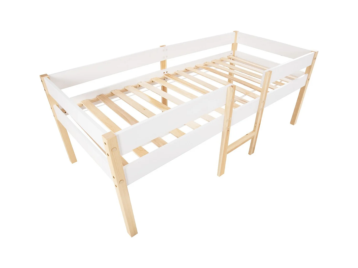 Mid -height bed 90 x 200 cm met trap - Laad Max. 120 kg - massief dennenhout - wit