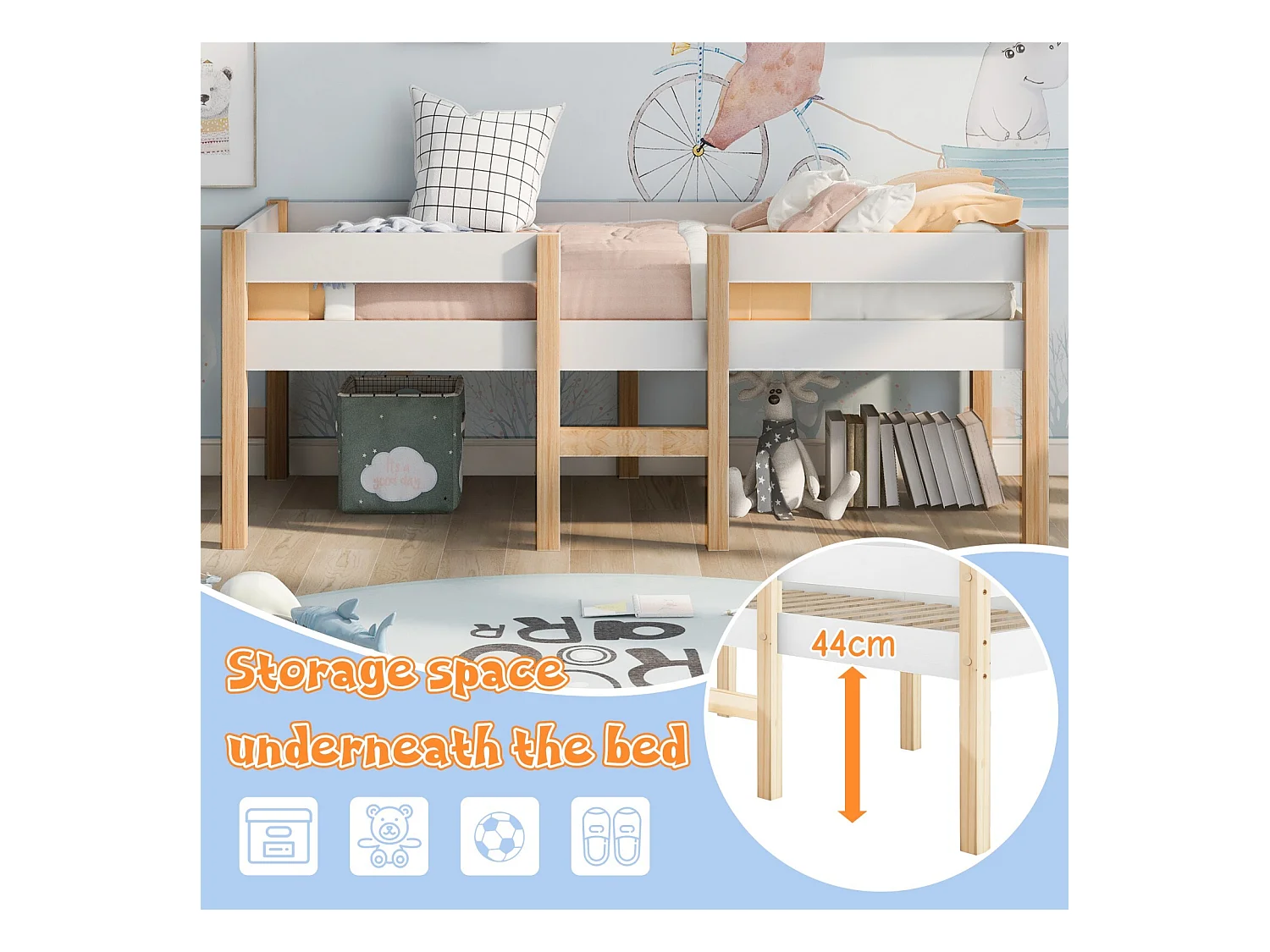 Mid -height bed 90 x 200 cm met trap - Laad Max. 120 kg - massief dennenhout - wit