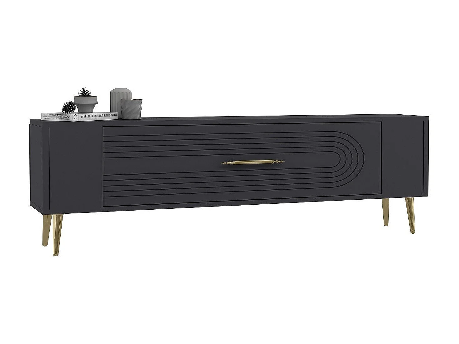 Mueble de TV – 120 cm x 48,2 cm x 26,4 cm – Antracita y Oro – Tablero de partículas