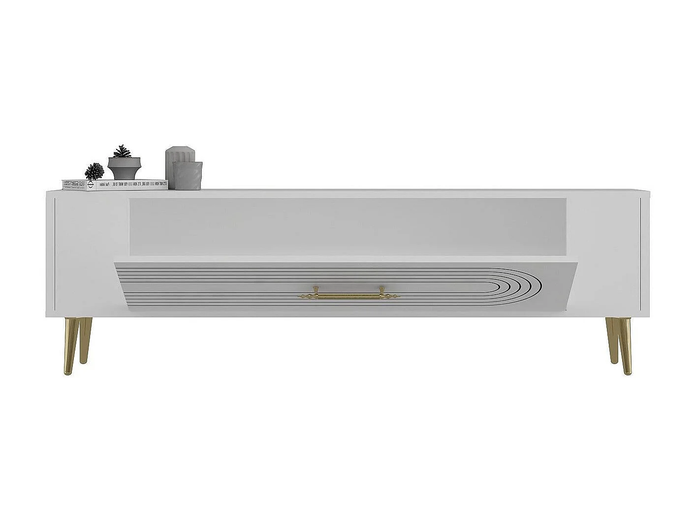 Móvel de TV – 120 cm x 48.2 cm x 26.4 cm – Branco e Dourado – Painel de partículas revestido a melamina