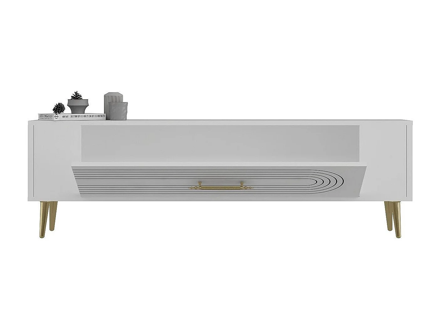 Móvel de TV – 120 cm x 48.2 cm x 26.4 cm – Branco e Dourado – Painel de partículas revestido a melamina