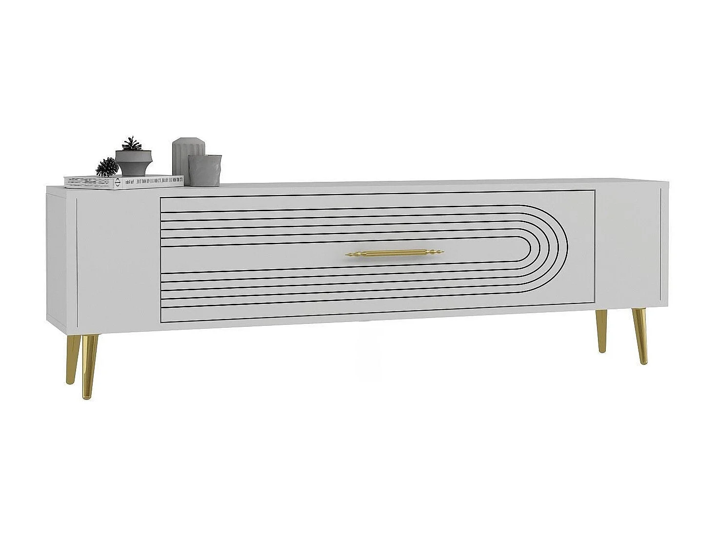 TV-Ständer – 120 cm x 48,2 cm x 26,4 cm – Weiß und Gold – Melaminbeschichtete Spanplatte