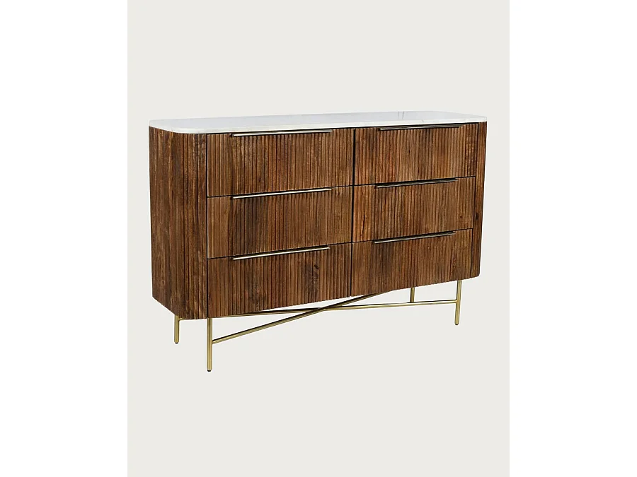 Céline - Commode en bois de manguier massif et marbre blanc 133 cm