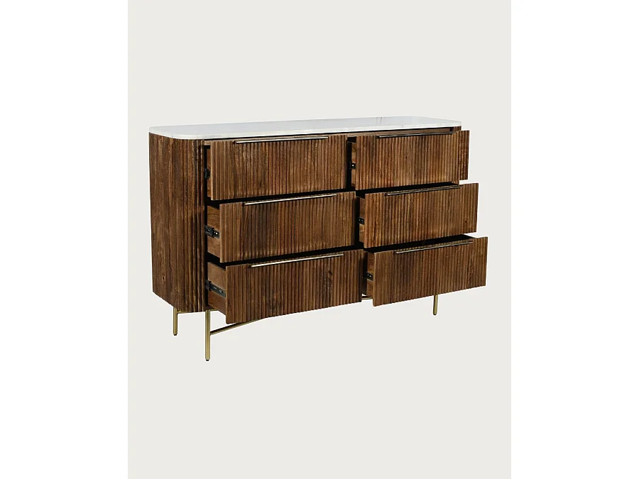 Céline - Commode en bois de manguier massif et marbre blanc 133 cm