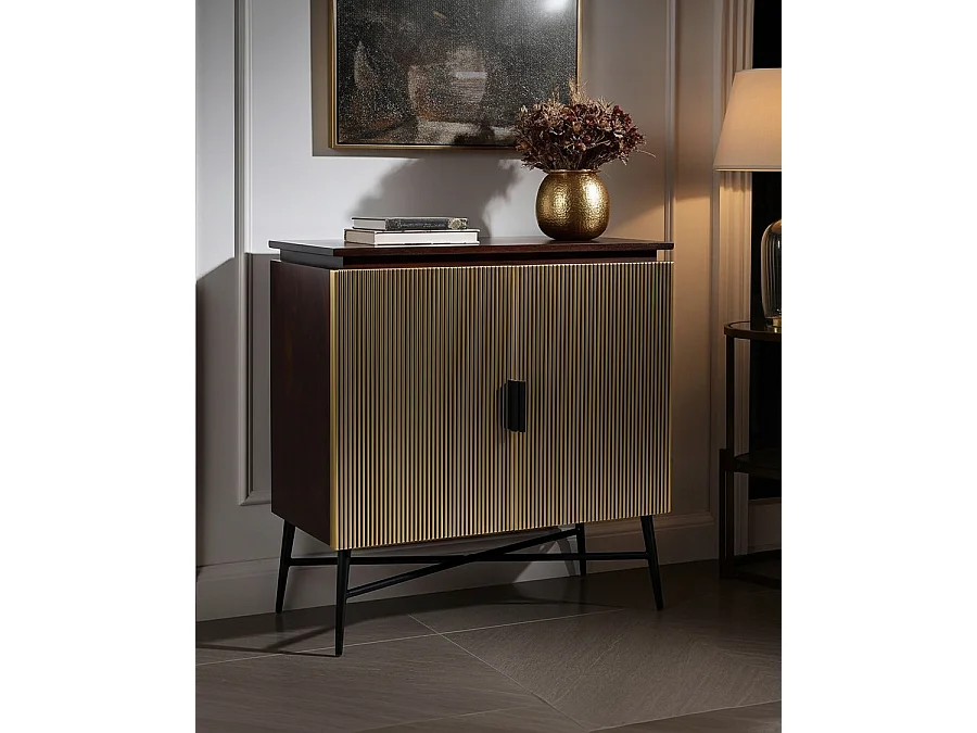 Moon - Petit buffet 2 portes finition laiton vieilli 74 cm