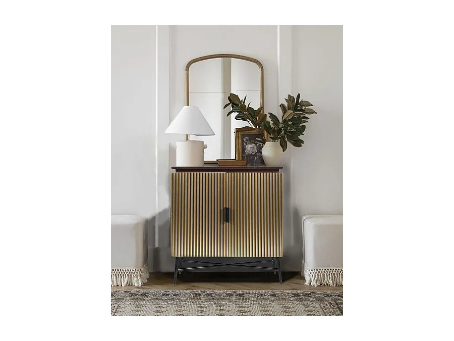 Moon - Petit buffet 2 portes finition laiton vieilli 74 cm