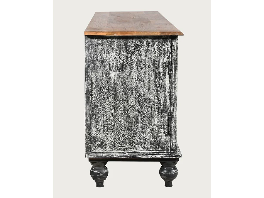 Lotus - Meuble TV cérusé en bois massif de manguier 150 cm