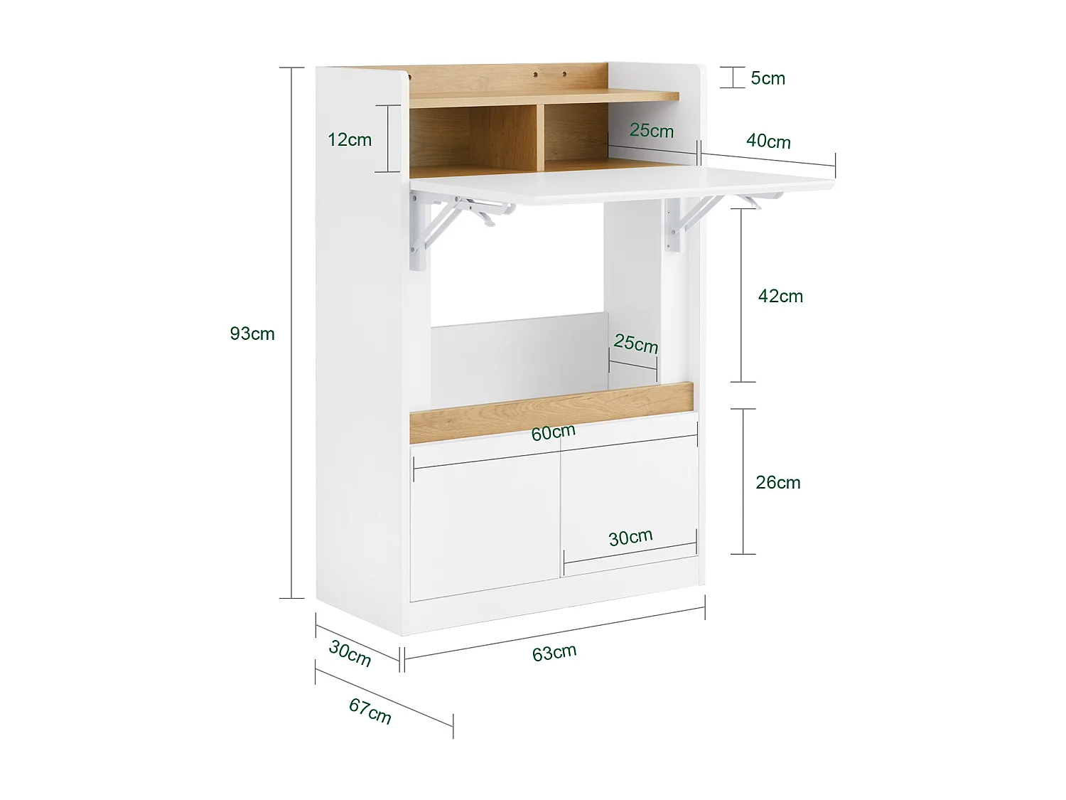 SoBuy FWT109-WN Bureau Pliant, Table d'Ordinateur Rabattable, Table de Bureau, Petite Bureau avec Étagères de Rangement, Table de Travail, Table Informatique
