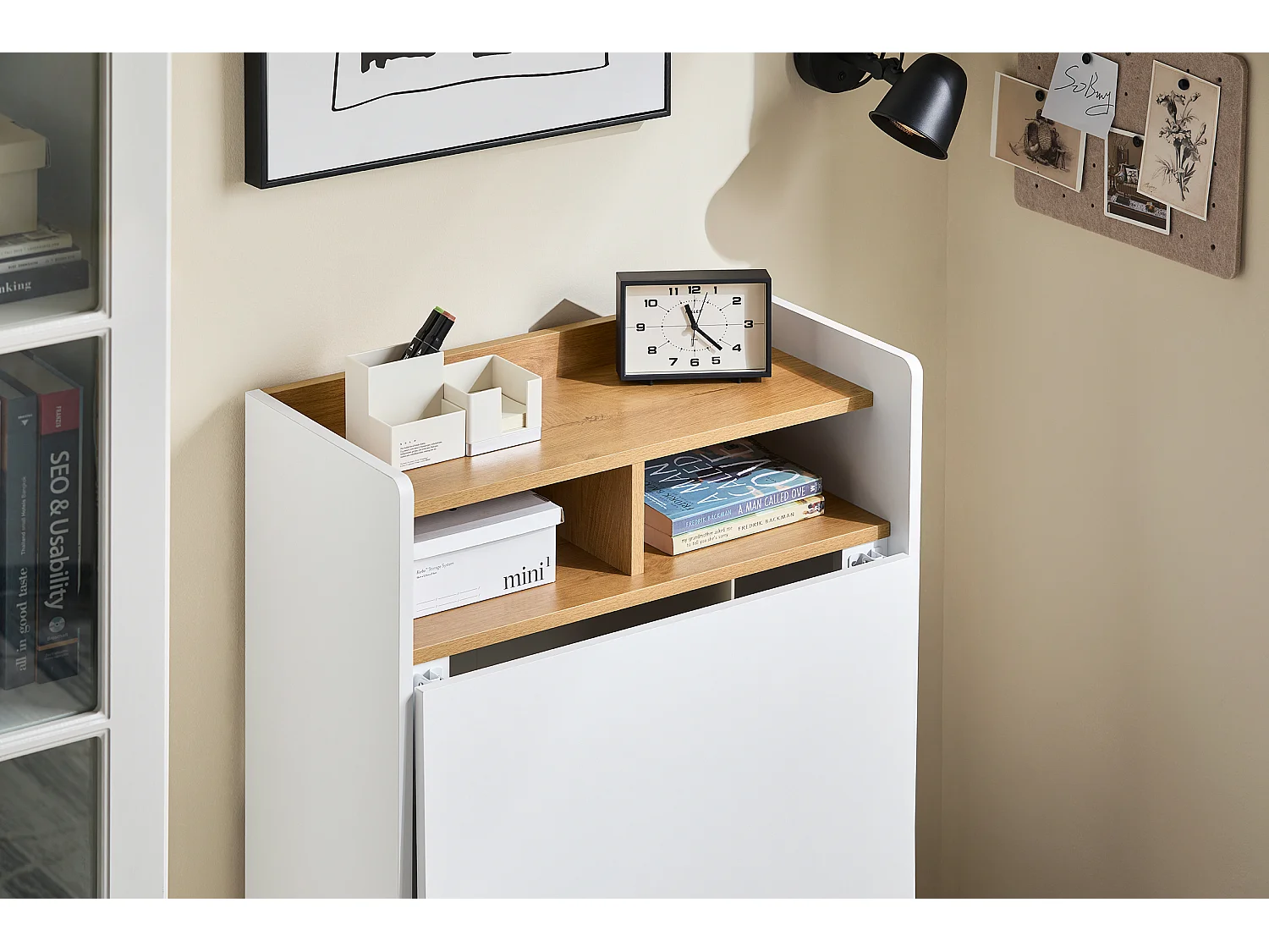 SoBuy FWT109-WN Bureau Pliant, Table d'Ordinateur Rabattable, Table de Bureau, Petite Bureau avec Étagères de Rangement, Table de Travail, Table Informatique