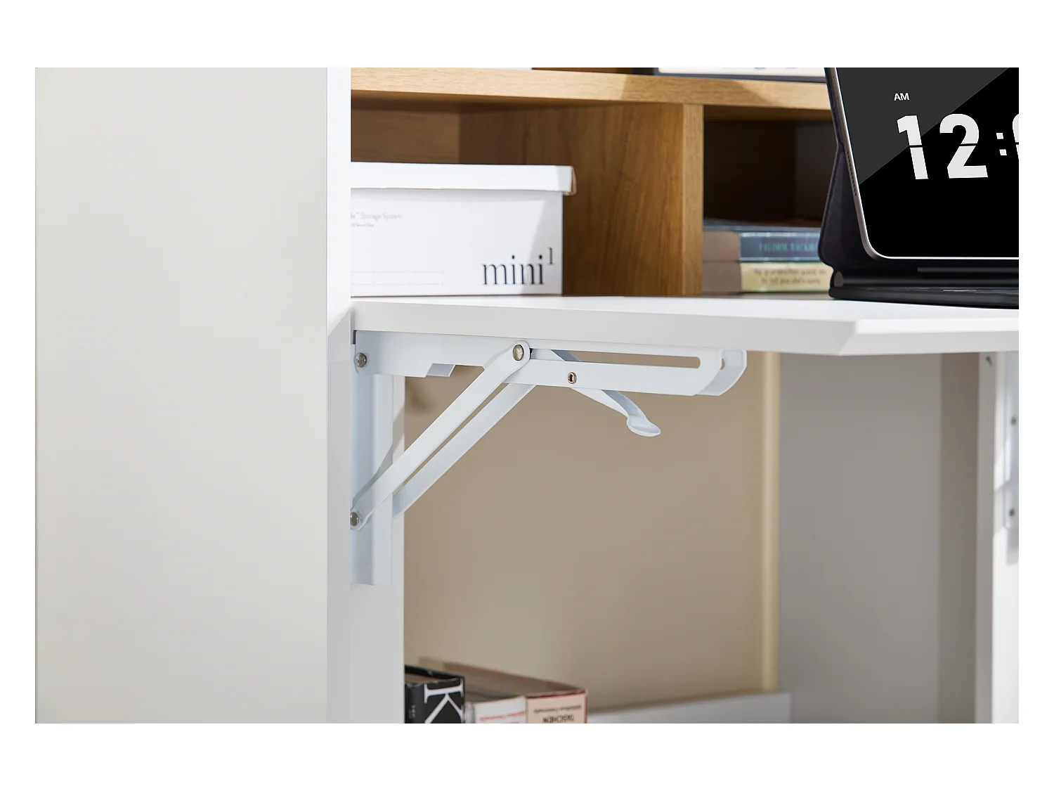 SoBuy FWT109-WN Bureau Pliant, Table d'Ordinateur Rabattable, Table de Bureau, Petite Bureau avec Étagères de Rangement, Table de Travail, Table Informatique