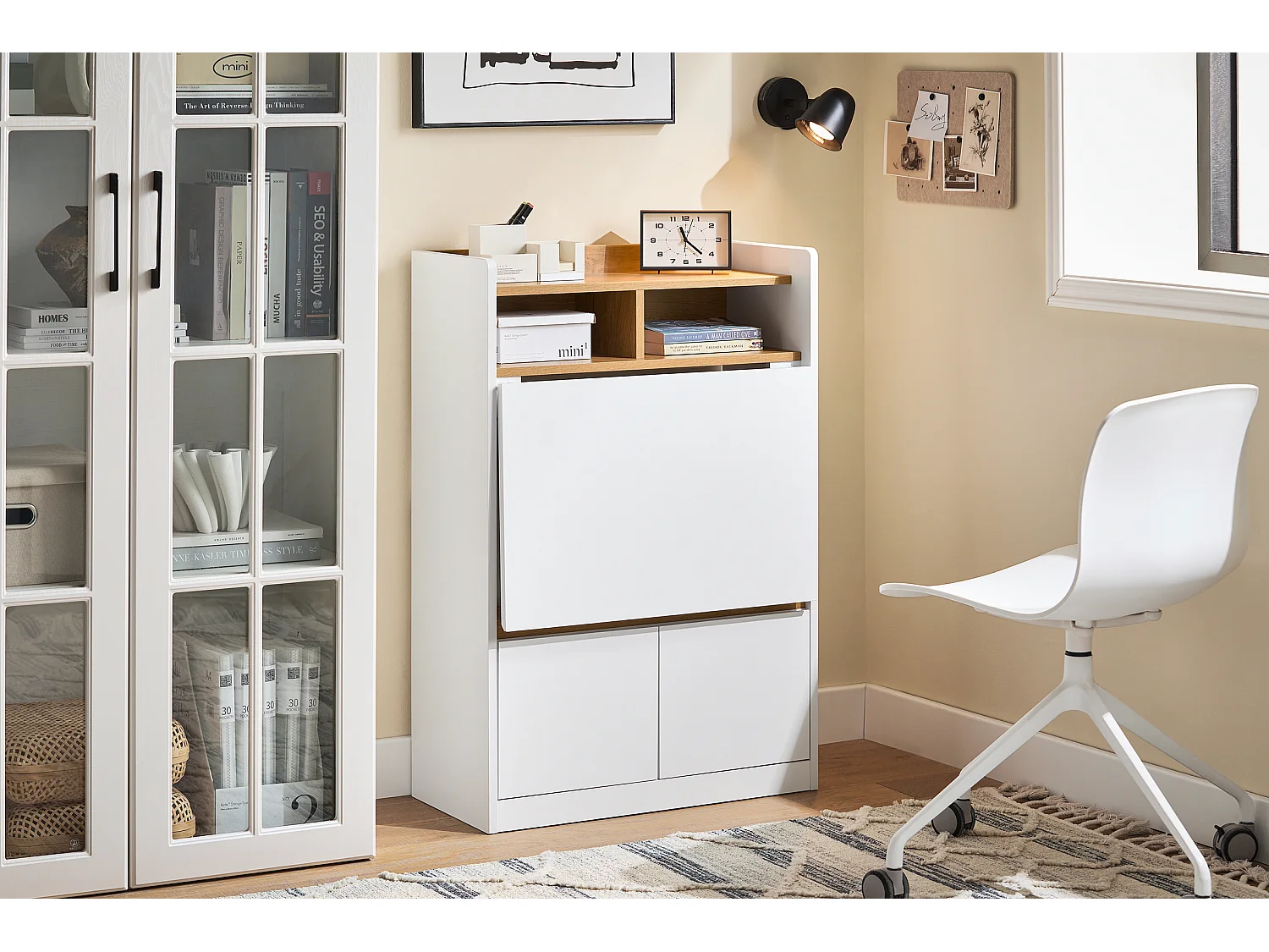 SoBuy FWT109-WN Bureau Pliant, Table d'Ordinateur Rabattable, Table de Bureau, Petite Bureau avec Étagères de Rangement, Table de Travail, Table Informatique