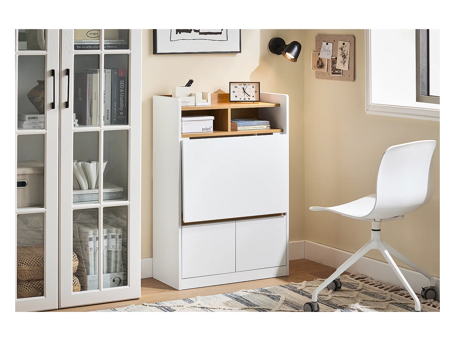 SoBuy FWT109-WN Opvouwbaar bureau, opklapbare computertafel, bureautafel, klein bureau met planken, werktafel, computertafel