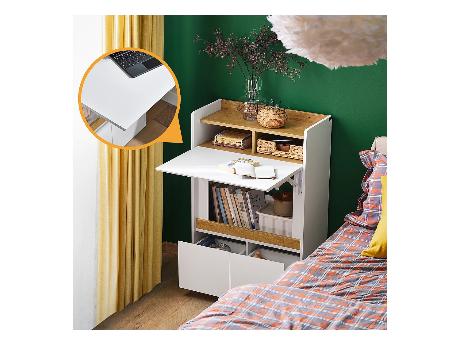 SoBuy FWT109-WN Opvouwbaar bureau, opklapbare computertafel, bureautafel, klein bureau met planken, werktafel, computertafel