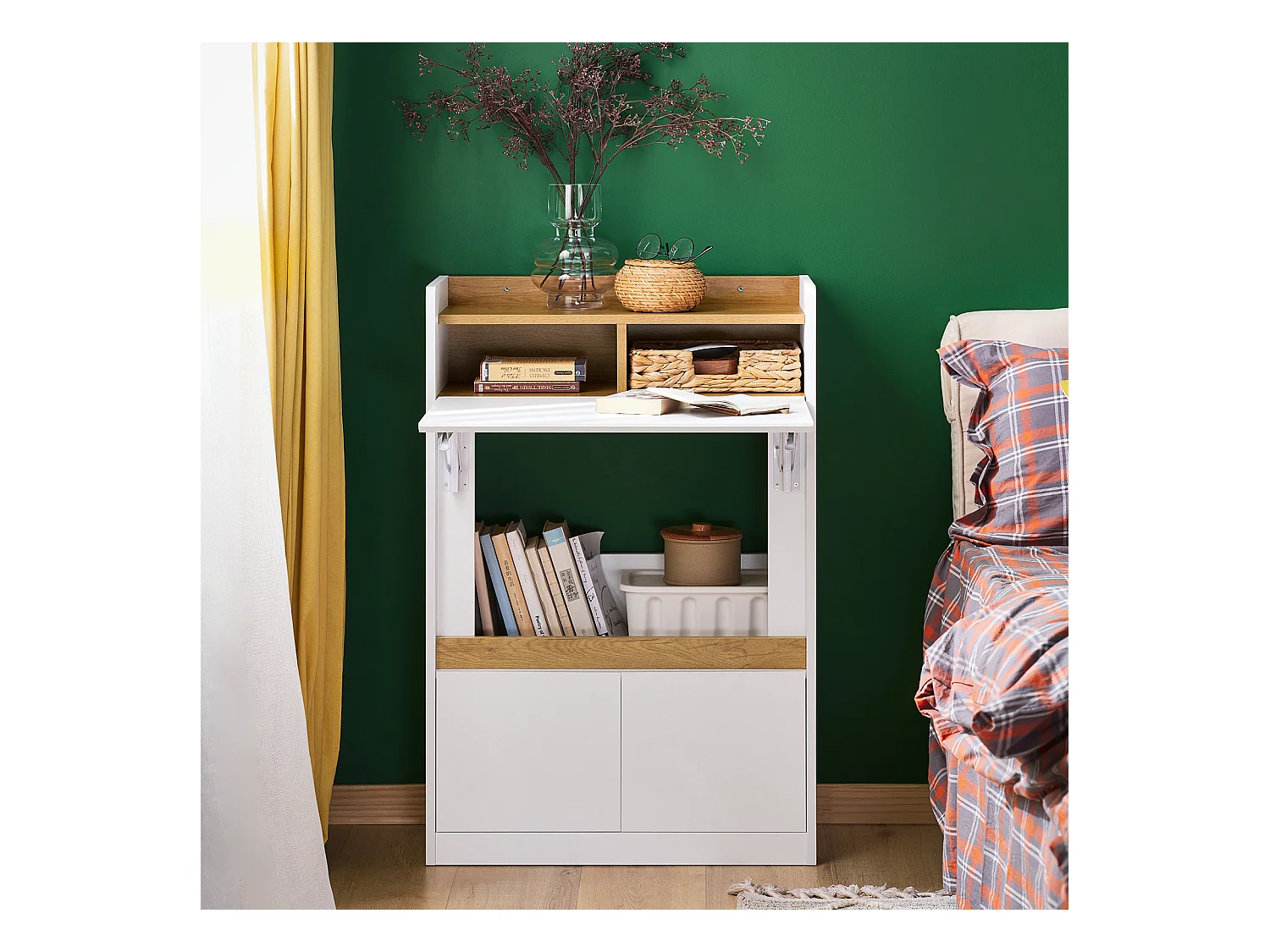 SoBuy FWT109-WN Opvouwbaar bureau, opklapbare computertafel, bureautafel, klein bureau met planken, werktafel, computertafel