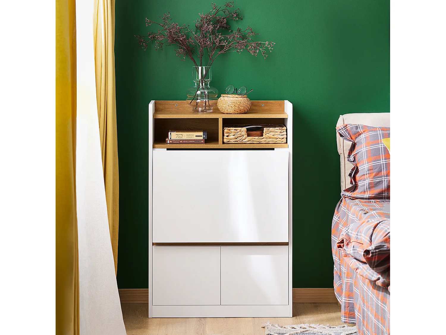 SoBuy FWT109-WN Bureau Pliant, Table d'Ordinateur Rabattable, Table de Bureau, Petite Bureau avec Étagères de Rangement, Table de Travail, Table Informatique